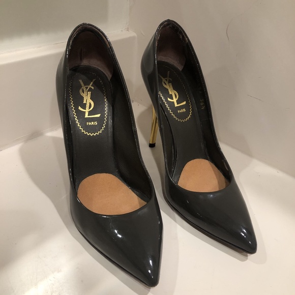 YSL Patent Grey and Gold Clara Pumps - Picture 2 of 6